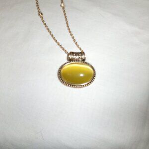 Vtg RMN signed gold tone necklace tiger eye like stone glass
